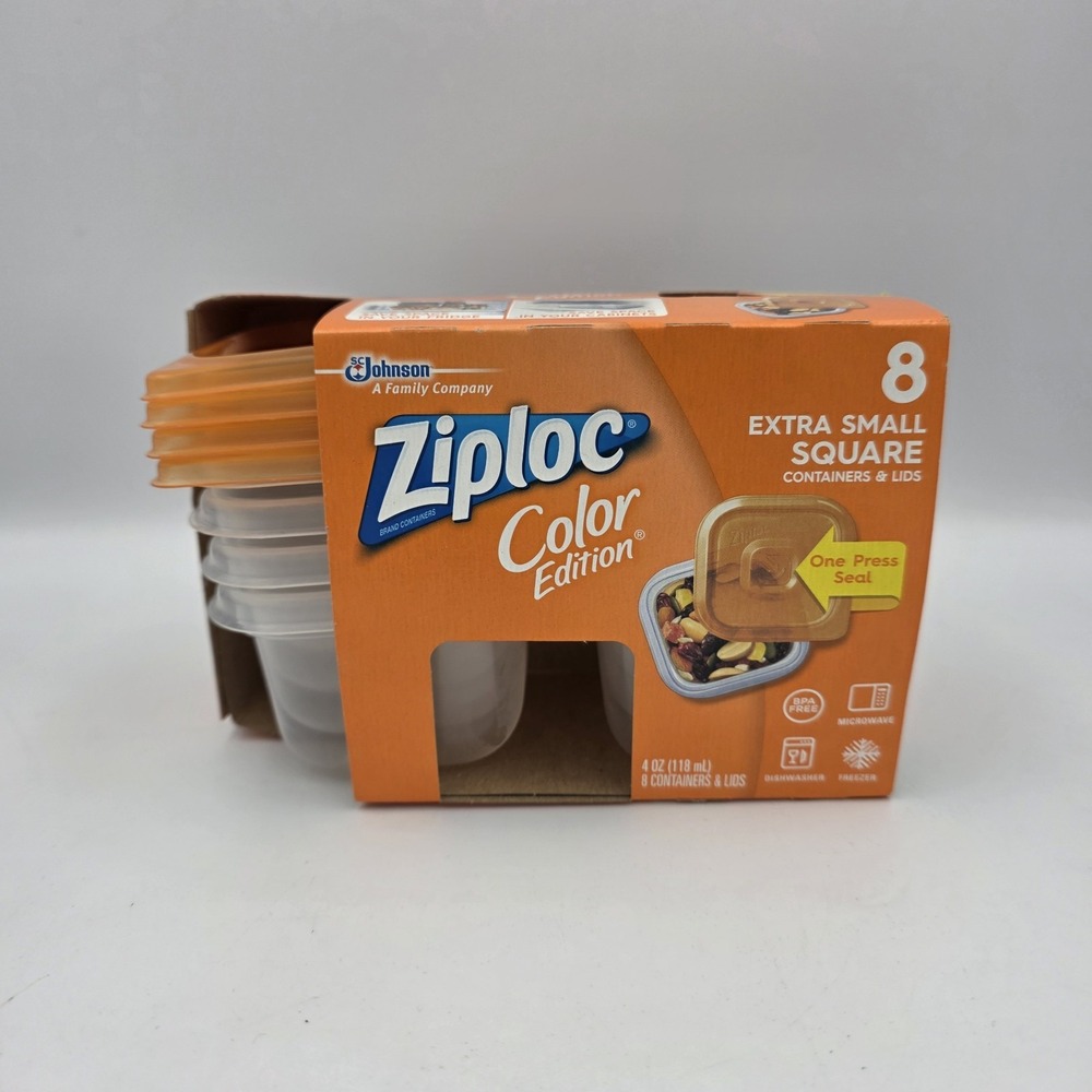 Ziploc One PressSeal XS Square Containers & Lids 4 oz. Color Edition 8 Ct Orange